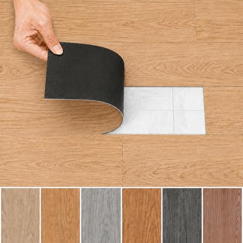 Viitech 5,02m² Vinylboden Selbstklebend, 36 Fliesen 91,4cm x 15,24cm (Dicke 2mm) PVC Bodenbelag Selbstklebend, Rutschfeste Wasserfest Schneidbar Holzoptik Vinylboden Selbstklebends (Eiche Natur)