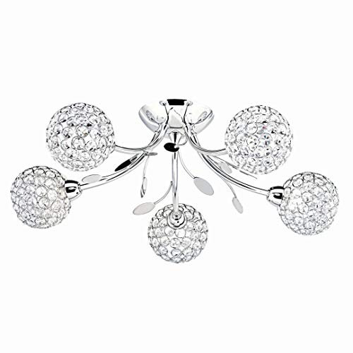 Searchlight 5-Arm Ceiling Light Glass and Chrome Metal Finish. Ref. 6575-5cc, 35W