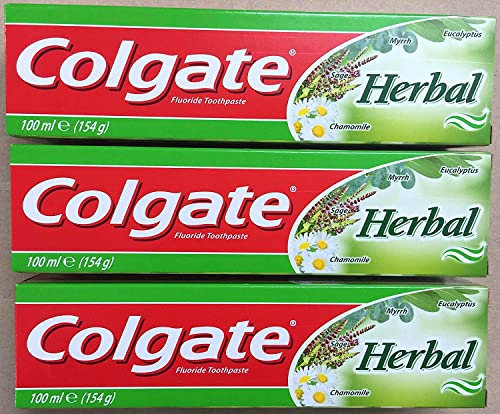 3 Colgate Herbal Fluoride Toothpastes 100ml (154g) Eucalyptus,Myrrh,Sage & Chamomile