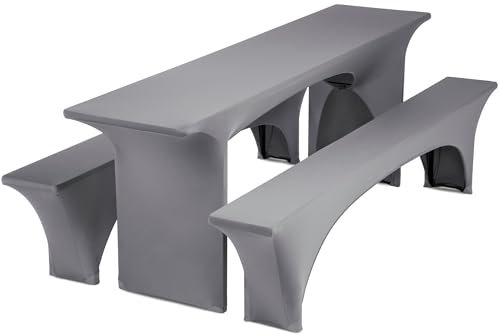 Gräfenstayn® Leopold Stretch - Biertischhussen-Set 3 TLG für Bierzeltgarnitur - 50cm oder 70cm Tischbreite - mit Öko-Tex Siegel Standard 100: Geprüftes Vertrauen 30564 (Anthrazit, 50x220cm)