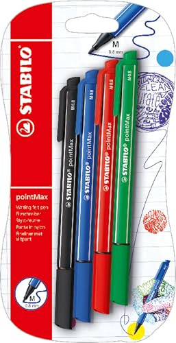 STABILO - Filzschreiber - pointMax | 4er Pack, ultramarinblau, schwarz, karmin, grün