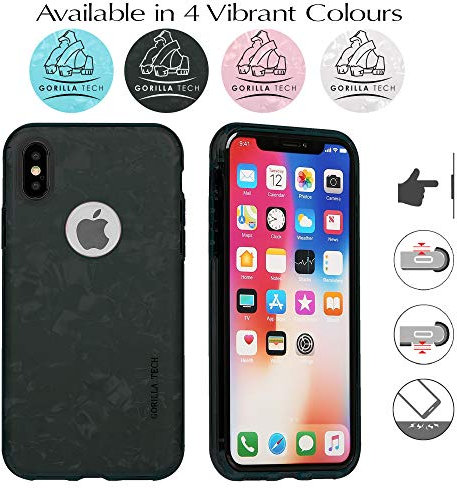 Apple iPhone X and iPhone XS New Dual Layer 3 in 1 Marble Design Case Protective Cover Silicone Gel Shockproof Slim Back Cover Raised Lip Protection - Black