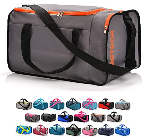 meteor Borsa per Palestra per la Piscina - Borsone da Viaggio - Una borsa sportiva spaziosa e comoda e per weekend, campeggio, ogni viaggio - con tracolla (20L) e (40L) (Arancio/grigio, 40L)