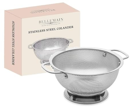 Bellemain Stainless Steel Colander for Kitchen, 3 Qt Pasta & Rice Strainer | Durable Highest Grade Premium Steel, Dishwasher Safe and Odor resistant Food Strainer, Lightweight Looped Handles