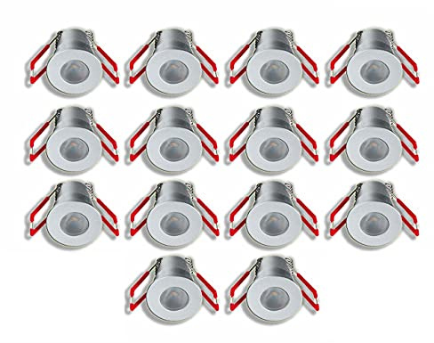 3W LED Mini Einbaustrahler, Aluminium, IP65 Wassergeschützt, 3000K Warmweiß, Dimmbar, Funk-Netzteil, Minispots für Innen- und Außenbeleuchtung (Silber, 14x Minispot)