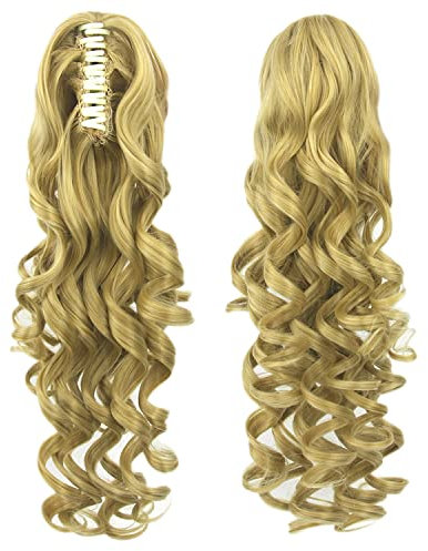 IMISSU Clip lunga coda di cavallo artiglio riccio sull'estensione dei capelli mandibola coda di cavallo pezzo di capelli per le donne (Biondo)