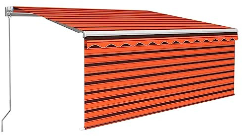 vidaXL Manual Retractable Awning with Blind Outdoor Living Door Awning Folding Arm Patio Garden Awning Manual Retractable 3x2.5m Orange&Brown