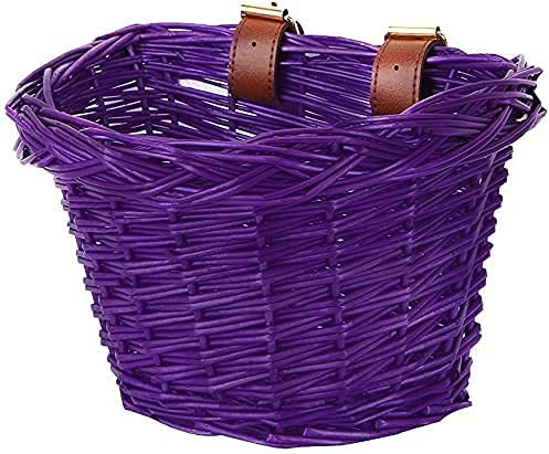 EIRONA Kinderfahrrad-Lenkerkorb, Fahrradkorb-Aufhängekorb, geeignet für Jungen und Mädchen, Kinderfahrradzubehör, umweltfreundlicher handgefertigter Rattan-Korb,lila