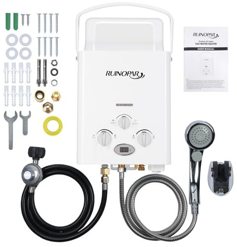 Calentador de agua portátil de propano sin tanque, 6 L, 1.58 GPM, RV bajo demanda, calentador de agua de gas caliente para exteriores, pantalla digital para camping, barco, cabañas