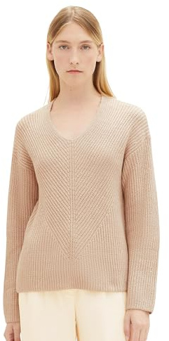 Tom Tailor Damen 1042956 RIPP Strickpullover mit V-Ausschnitt