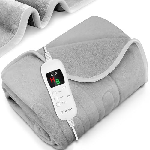 KESSER® Heizdecke aus Plüsch 160x120cm Anthrazit TÜV SÜD GS geprüft | elektrische Wärmedecke mit Timer Abschaltautomatik | Kuscheldecke Decke | 9 Temperaturstufen | waschbar bis 40°C | Digitalanzeige