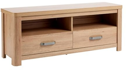Home Source TV Media Entertainment Cabinet, 2 Storage Drawers and Shelves, Oak Effect, 140cm