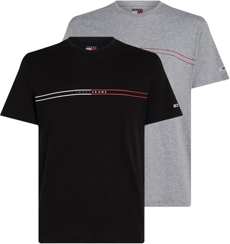 Tommy Jeans Herren TJM SLM Entry Grphc EXT 2 Pck Dm0dm21902 S/S T-Shirt, Multi (Black/Grey Htr), M EU