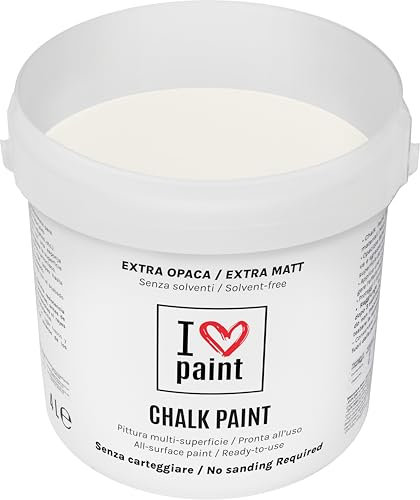 I LOVE CHALK PAINT Colore Bianco Antico 4 Litri - Senza Carteggiare Colora Mobili, Pareti e Oggetti - Senza solventi e formaldeide – Inodore a base di acqua