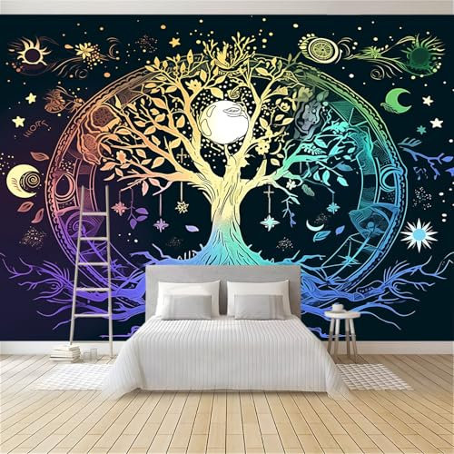 Papier Peint Panoramique 3D Arbre De Vie Dégradé 400x280 cm Papier Peint Photo Mural Intissé, Poster Tapisserie Mural Personnalisé 3D Pour Salon Chambre Décoration Murale