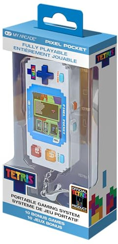 Tetris Pixel Player: Portachiavi portatile con licenza ufficiale Tiny Tetris, con 10 giochi bonus, divertimento per bambini e adulti