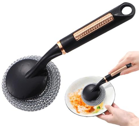 Spazzola per spazzolare spazzola a filo - Spazzola per strofinare pentole, spazzola per strofinare pentole | Spazzola in acciaio inox con manico lungo, spazzola in metallo adatta per stoviglie,