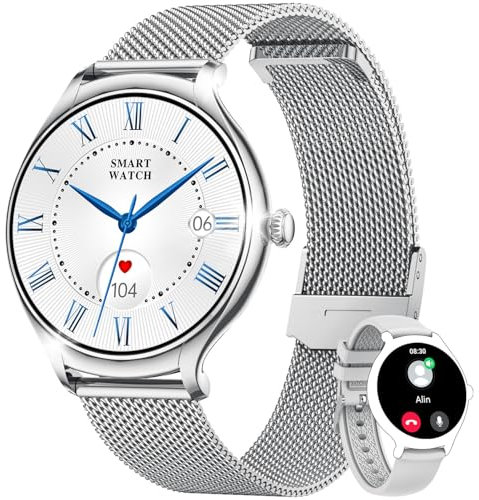 Smartwatch Mujer Reloj Inteligente con llamadas: 1.39 Redondo Smart Watch Women con Presion Arterial Pulsometro Podometro Pulsera de actividad Deportivo IP67 Impermeable Relojes para iPhone Android
