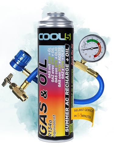 COOL5 Ersatzkältemittel r134a für Autoklimaanlagen – 1 Dose 2in1, 290g + Druckleitung mit Manometer + APC 500 ml