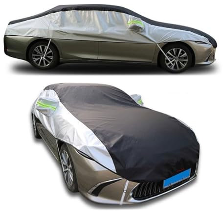 Halbe Autoplane für Peugeot 107|Sommer-/Winter-Allwetter-Plane für die Windschutzscheibe,UV- und schneesichere,staubdichte,atmungsaktive Autodachplane,mit Reflektorstreifen