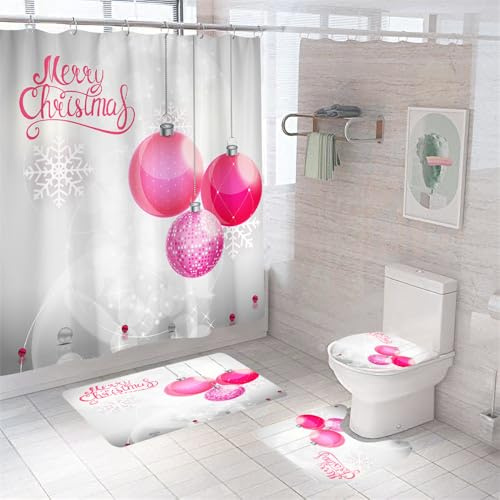 Badezimmerteppich Rosa Weihnachten Badteppich rutschfest Waschbar Badgarnitur 4 Teilig – Badematte Set Mit Wc-Vorleger Und Badematte,Teppich Badezimmer Für Sicherheit Und Komfort Im Bad 45X75Cm