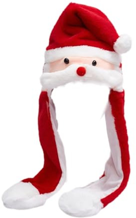 Generisch Weihnachtsmütze Plüsch Mütze mit Beweglichen Ohren – Lustige Nikolausmütze, Rentier, Reh Plüschmütze, Weihnachtsmann Hut Fasching Karneval Party Kostüm für Damen Herren und Kinder