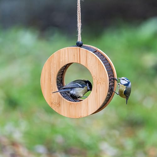 CJ Wildlife Futtersäule Vögel – Erdnusssäule Vogelfuttersäule zum Aufhängen – Bambus Holz FSC® 100% – für Garten Balkon Terrasse