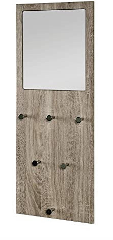 HAKU Möbel Wandgarderobe Chrom, Eiche trüffel, MDF, Metall, Spiegel - Maße: B 30 cm x H 80 cm x T 6 cm, Style: Modern