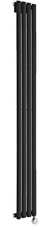 Milano Aruba 600W Black Vertical Single Oval Panel Electric Radiator - 1780mm x 236mm