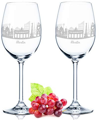 GRAVURZEILE Leonardo Weingläser mit Gravur - Skyline Berlin im Set - Hochwertige 360° Lasergravur - schönes Geschenk als Andenken, Souvenir oder für Sammler & Weingenießer zum Geburtstag