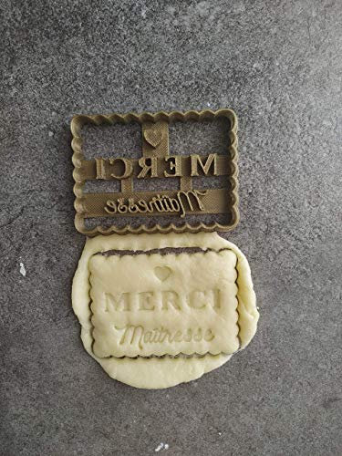 3DKOUPE - Emporte-pièce petit beurre - Merci Maîtresse ou Merci Maître - Couleur au choix - Conçu et fabriqué en France
