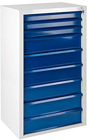 ADB Schubladenschrank Mammut, mit 9 Schubladen, Werkzeugschrank 9 Schübe, aus Metall, für die Werkstatt als Materialschrank, Komplett vormontiert, abschließbar, 70x43,5x120 cm, Hergestellt in der EU