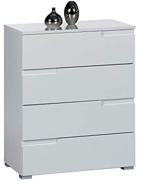 möbelando Kommode Anrichte Highboard Standschrank Schubladenkommode Schrank Suzette IV Weiß/Weiß-Hochglanz