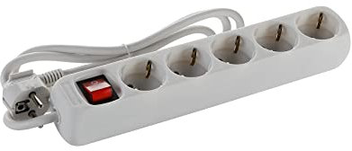 Alyco - Regleta de 5 Enchufes con Interruptor, Cable de 3 m - 199445, blanco