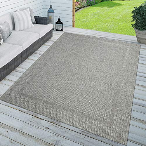 TT Home Teppich In-& Outdoor Balkon Küchenteppich Einfarbig Sisal Design Bordüre Grau, Größe:80x150 cm