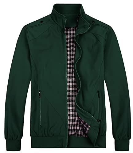 YOUTHUP Blouson Homme Léger Zippé Veste Décontracté à Col Montant Blouson Aviateur Jacket Automne, Vert-7553, XL