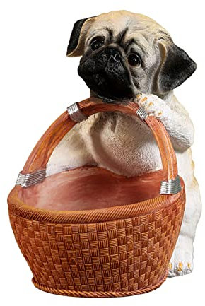 JFBUCF Mops Hund Statue Aufbewahrungskorb Niedliche Hundeskulpturen Schlüssel Aufbewahrung Schlüsselhalter Süßigkeiten Schüssel für Zuhause Eingang Wohnzimmer Büro Tisch Kunst Dekor, 20*20*12cm
