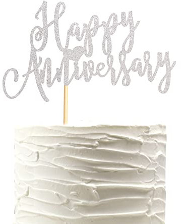 Arthsdite Happy Anniversary Cake Topper Dekorationen Hochzeit Jahrestag Kuchen Topper Supplies Party Dekoration Kuchen Dekor - Silber Glitzer