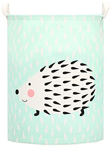 SPRINGOS Wäschesammler Wäschetruhe mit Henkel 35 x 45 cm Runder Wäschesack mit Igel Aufdruck