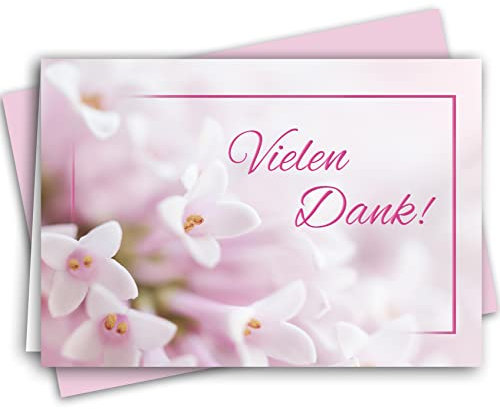 10x Danksagungskarten mit Umschlag kleine Blumen Rosa Lila Danke Dankeskarte Klappkarten Dankeschön Hochzeit Feier Jubiläum Feude Trauer Trauerkarten Danksagungskarte Anteilnahme Geschäftlich Taufe