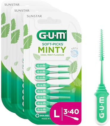 GUM SOFT-PICKS MINTY Interdentalreiniger | Erfrischender Minzgeschmack | Zahnreinigung und Zahnbelagentfernung | Größe L | 3 x 40 Stück