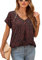 Yommay Blouses for Womens V Neck Ladies Tops Summer Chiffon Blouses Tops Short Sleeve Casual T Shirts(Black Red Leopard,Medium)