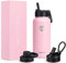 HydroPal Edelstahl Trinkflasche - 750ml, 1L, 1,2L, BPA-Frei, Kohlensäure geeignet, Isolierte flasche mit Strohhalm & 2 Deckel, Auslaufsichere Isolierflasche für Sport (Rosa, 1000 ml)