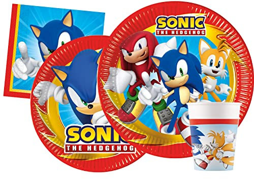 Kit Vaisselle de Fête Sonic Modern pour 8 personnes (44 pcs: 8 assiettes Ø23cm, 8 assiettes Ø20cm, 8 gobelets 200ml, 20 serviettes 33x33cm)