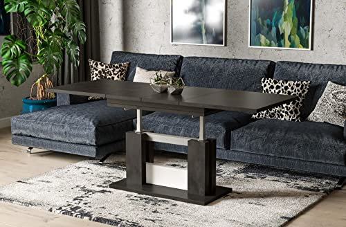Endo-Moebel Design Couchtisch Fabel 110-170 cm Esstisch erweiterbar & höhenverstellbar Doppellift (Beton Dunkel)