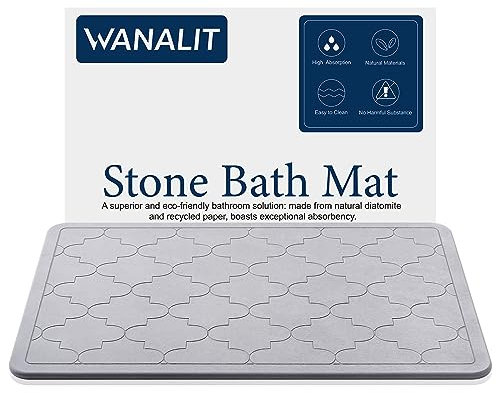WANALIT Badematte aus Kieselstein, Badematte, Badematte, ultra saugfähig, schnell trocknend, rutschfest, leicht zu reinigen, umweltfreundlich, natürliche Badezimmermatte
