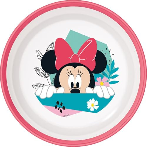 Disney Rosa und Weiß Mädchen Schüssel Minnie Kunststoff mit rutschfester Unterseite