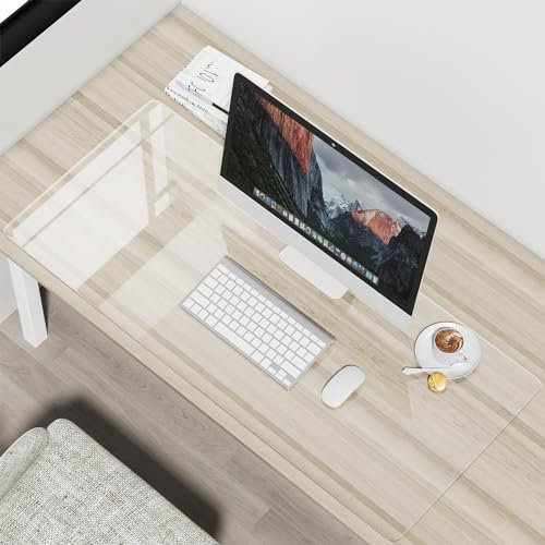 Grand Sous-main transparent, 80 x 40 cm, Antidérapant, Texturé en PVC, Bords ronds étanches, Tapis de de bureau pour bureau et ordinateur