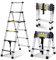 Lospitch - Scala telescopica pieghevole, 1,4 + 1,7 m, in alluminio, antiscivolo, multiuso, allungabile, telaio ad A, 4+5 pioli, portata 150 kg