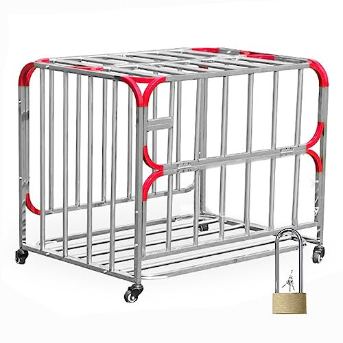 NOWLIN School Ball Cart with Wheels, Large Rolling Basketball Storage Cage Bin for Outside Garage Kindergarten, Stainless Steel Soccer Organizer Basket with Lids Lockable